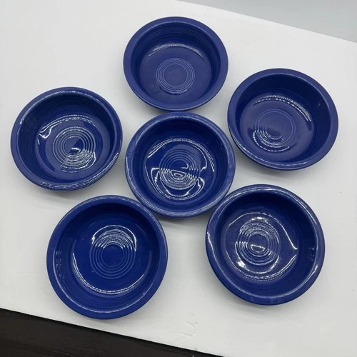Fiestaware Vtg Cobalt 5” Fruit Berry Bowl Set Of 6 Wet Foot Fiesta