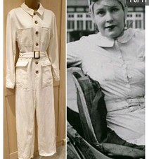 Vintage 30s 40s Style Racing Car Cream Overalls Boilersuit Goodwood Size 14 16