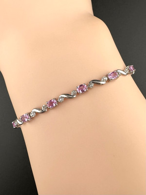 14k White Gold Pink Sapphire Diamond Tennis Bracelet 3.40dwt 5.3g