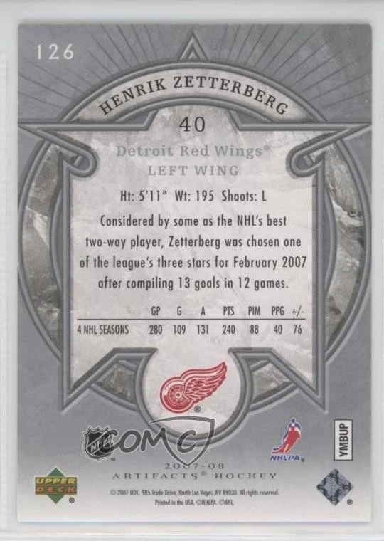 2007-08 Upper Deck Artifacts Stars Silver /100 Henrik Zetterberg #126 - Image 2 of 2
