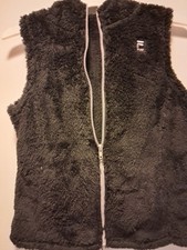 FILA Sport Fluffy Soft Fleece Black Full Zip Hooded Vest Size Large 14 NWT NEW