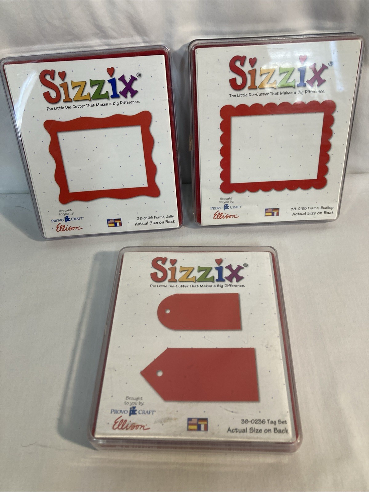 Lot of 3 Sizzix The Little Die Cutter: Scallop Frame, Jelly Frame, & Tag Set