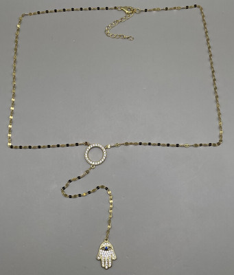 ATI Damen Halskette Sterling 925 Gold Platte Kristalle Evil Eye Hamsa helfende Hand