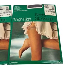 JC Penney Thigh High Stockings Lot of 2 Queen Size Smoke Gray Seamless NOS