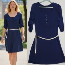 Tart medium jersey dress navy belted tab sleeves lightweight summer minimalist