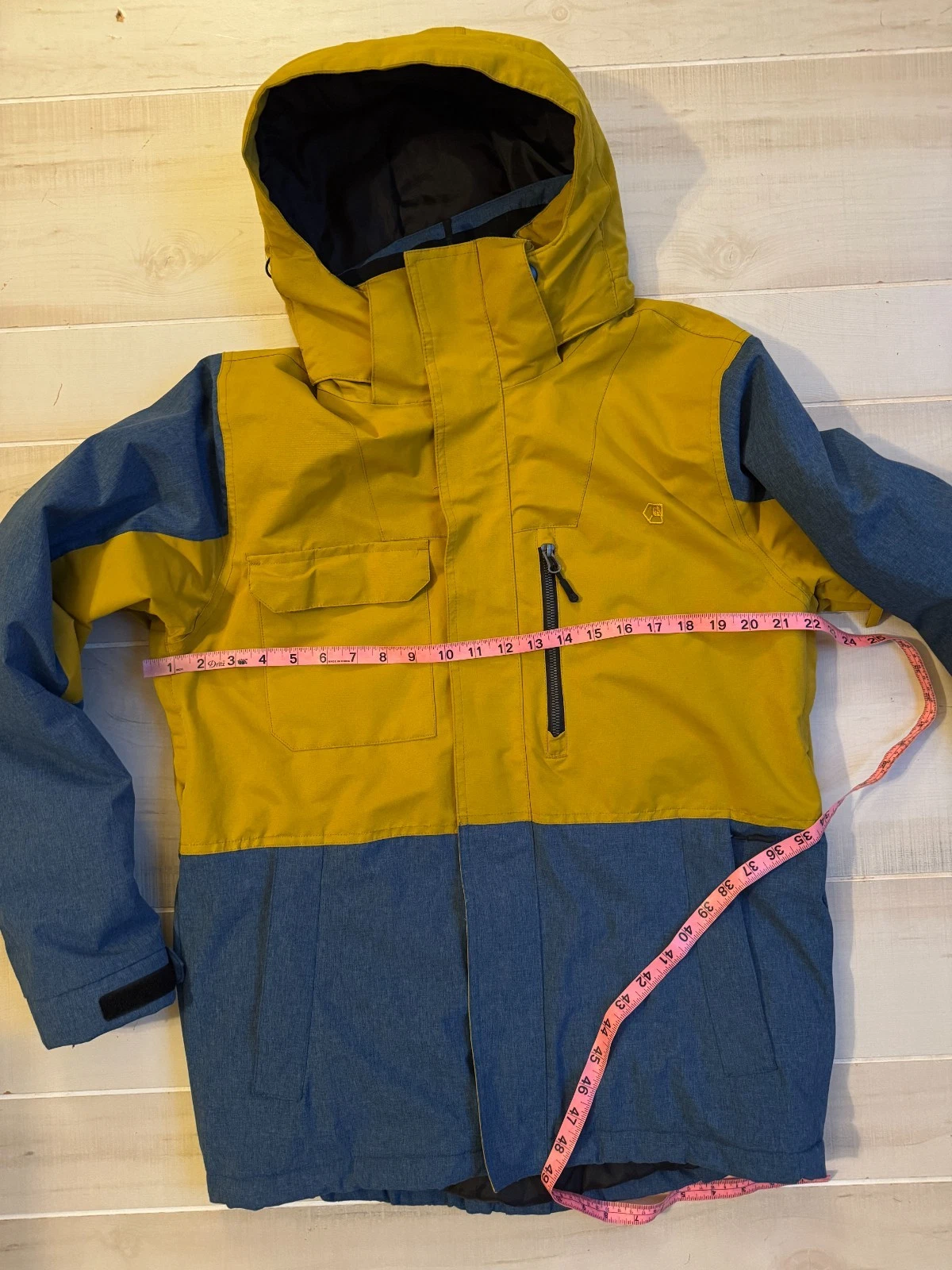 Liquid blue yellow mustard hooded snowboard ski winter jacket coat size S men's - product detail image 4