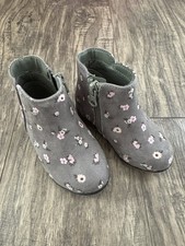 Cat and Jack Girl Bootie Ankle Boots- Sz 5 Gray Pink Flowers Zip