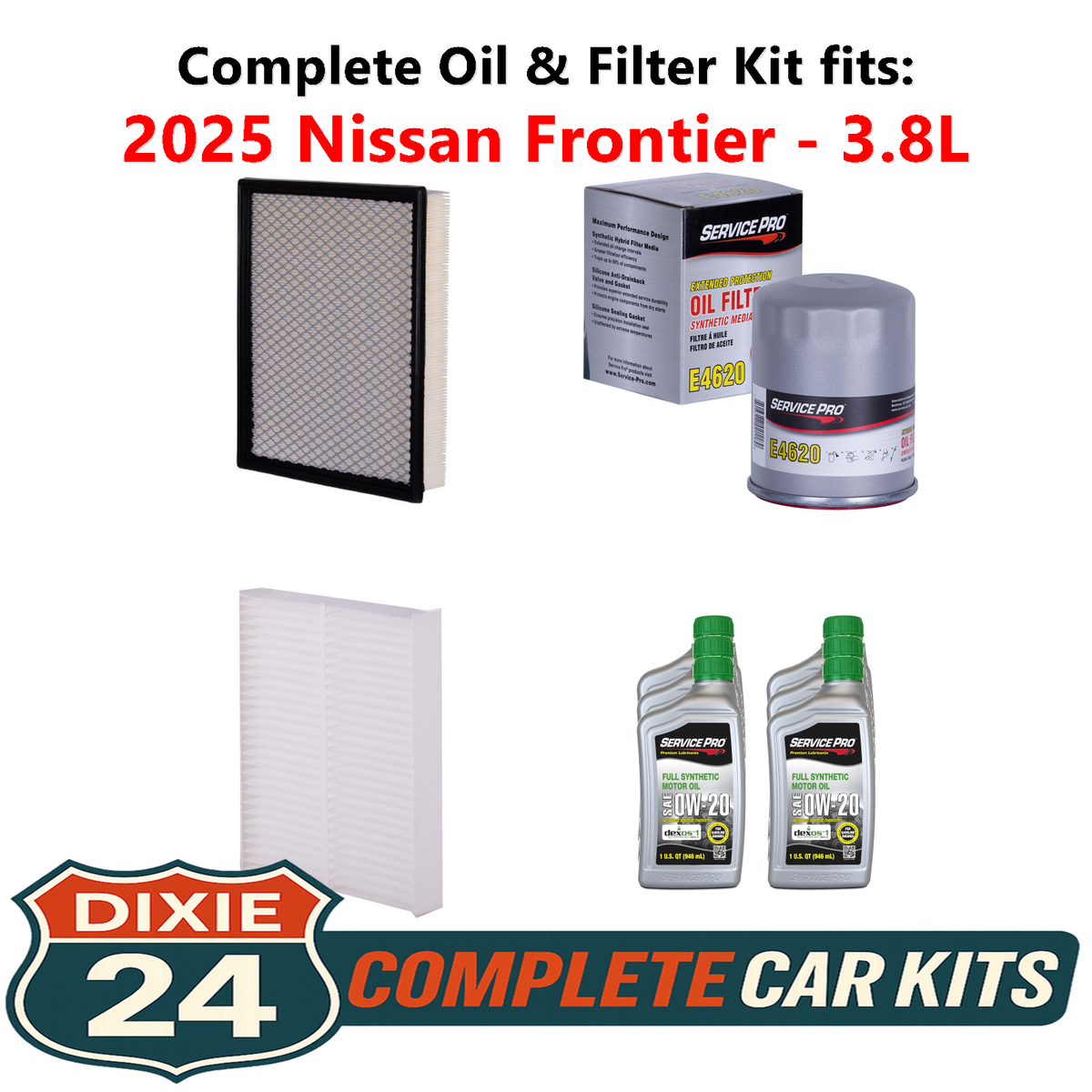 2025 Nissan Frontier 3.8L Complete Oil, Air & Cabin Filter Kit (0W