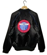 BOEING Airplane Jacket Vintage 80s Totem High Five Black Satin Bomber USA NEW XL