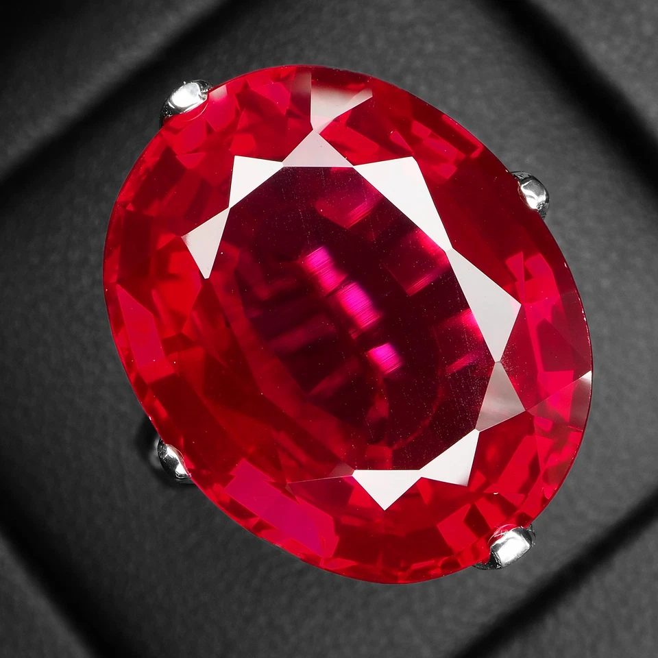 Anillos hechos a mano de plata de ley 925 ovalados de turmalina rubelita roja viva de 25,40 quilates Foto 2 de 4