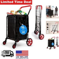 Large Folding Shopping Cart Heavy Duty 110 kg Capacity 360  Swivel Wheels Red
