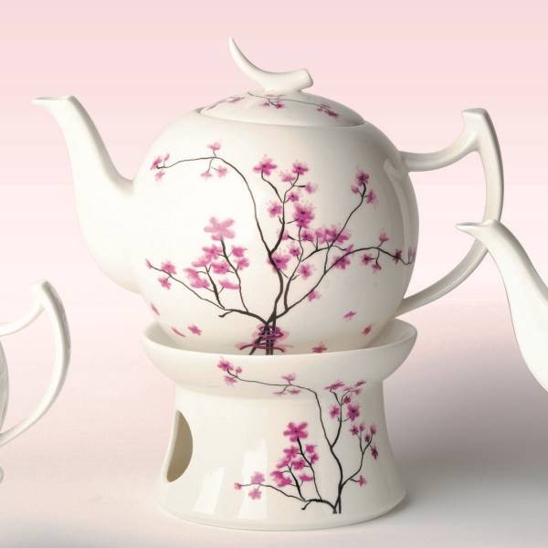 Teekanne Cherry Blossom KirschblüTen 2 Liter + StöVchen Weiß Rosa Tealogic-image