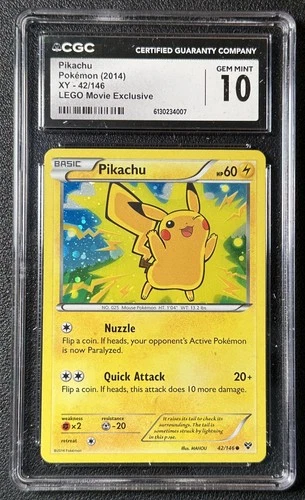 PIKACHU CGC 10 2014 POKEMON XY #42/146 LEGO MOVIE EXCLUSIVE 4007