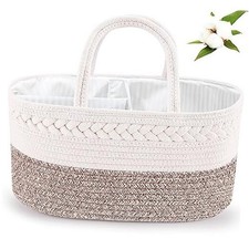 Diaper Caddy Organizer, Boho Rustic Cotton Rope Large White Mixed Brown