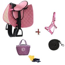 Holzpferde Sattel mit Halfter Set Putz Set für Holzpferd bis 145cm Umfang Rosa