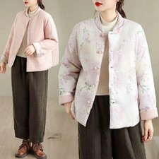 Chinese Style Cotton Jacket Womens Single Button Floral Thicken Warm Top Jacket