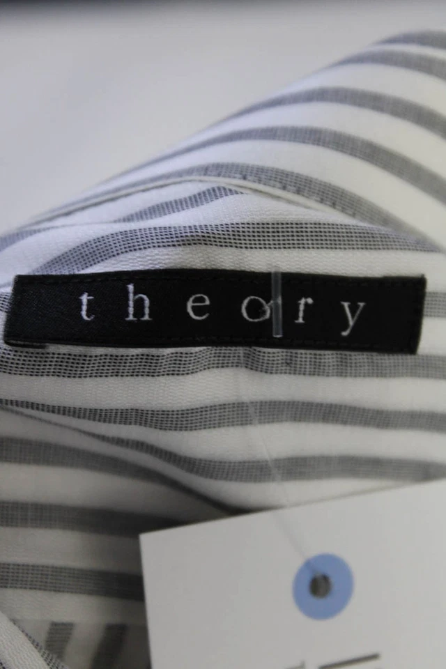 Camisa Theory Para Hombre Manga Larga Rayas Abotonada Gris Blanco Talla 16 Foto 4 de 4