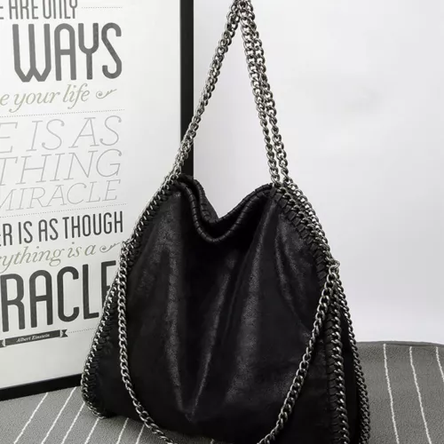 Woman Shoulder Bag Large Shoulder Black Color with Eco Leather Chains - Picture 2 of 21
