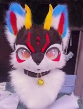 Furuit Long-haired Cat and Fox Mascot Head Party Halloween Fur Role Play 92#