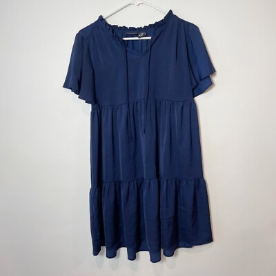 nicole miller short dresses Nicole Miller Womens Short Sleeve Tiered Mini Dress Blue XS Tie Neck  Flutter