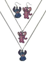 Stitch And Angel Cartoon Characters Charm Pendant Necklaces And Earrings Set