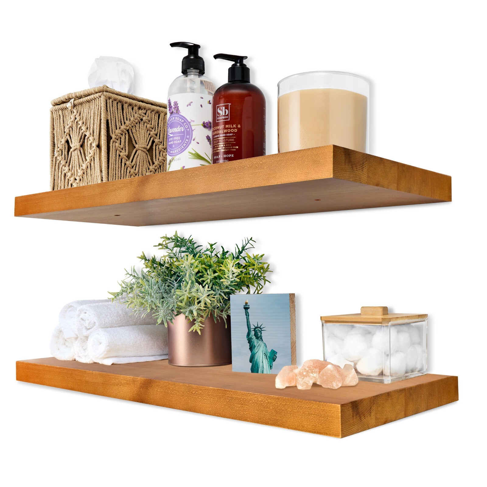 Sorbus 24" Solid Wood Floating Shelves for Wall - Set of 2 Wall Mounted Shelves