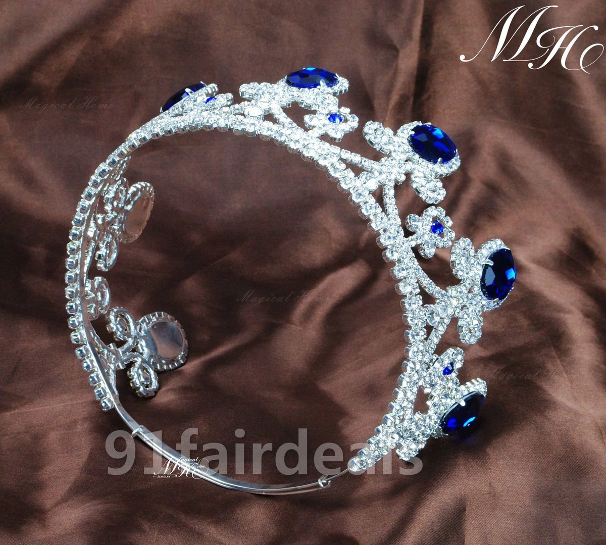 Dark blue crown, blue silver diadem, Dark blue tiara, Blue wedding