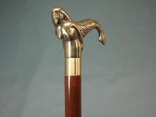 Wooden Walking Stick NUDE LADY Cane Gift Brass Designer Victorian Handle Head