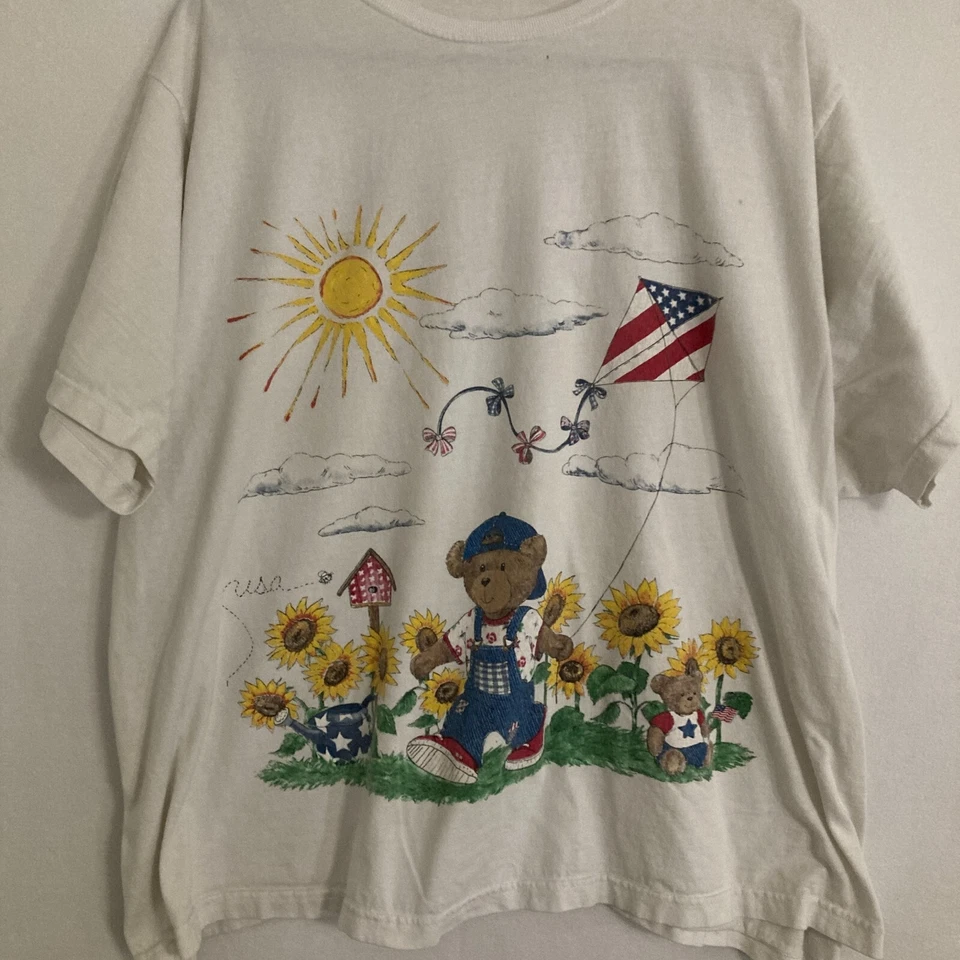 Camisa De Colección Oso de Peluche Se Ajusta Como Mujer 3XL Girasol Patriótica EE. UU. Americana AOP Foto 2 de 4