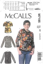 Vintage McCalls # M7195 Sewing Pattern Misses' Tops Size ZZ ( LRG-XLG-XXL) Uncut