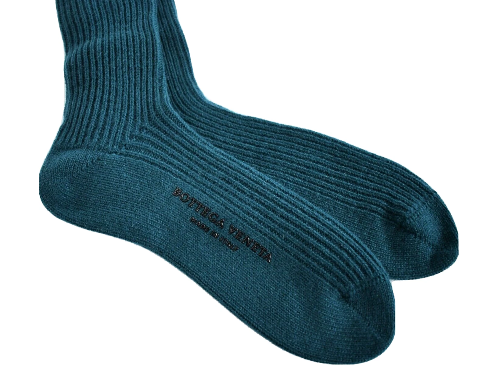 Calze BOTTEGA VENETA blu petrolio 100% CASHMERE A COSTINE AL GINOCCHIO M 11 24 26 cm