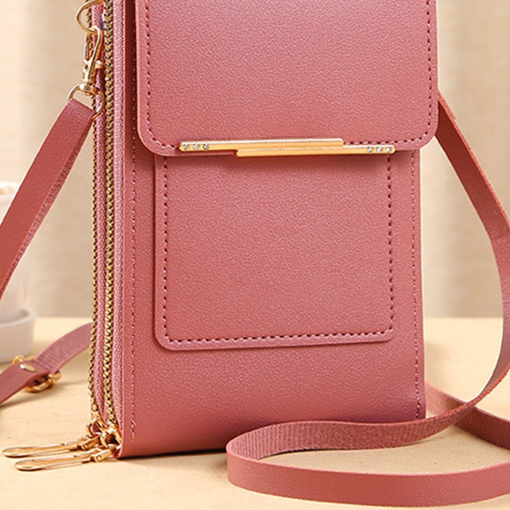 PU Leather Messenger Bag Portable Women Touch Screen Phone Bag for