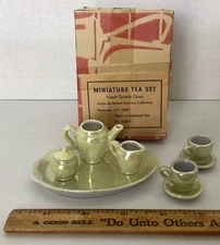Vintage East Germany Bone China Miniature Tea Set. Opalescent Green. Box