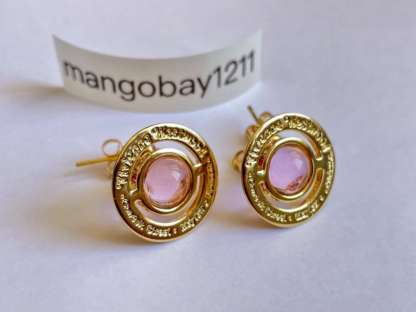 Vivienne Westwood Gold Pink Tiny Orb Drop Earrings - Main Image