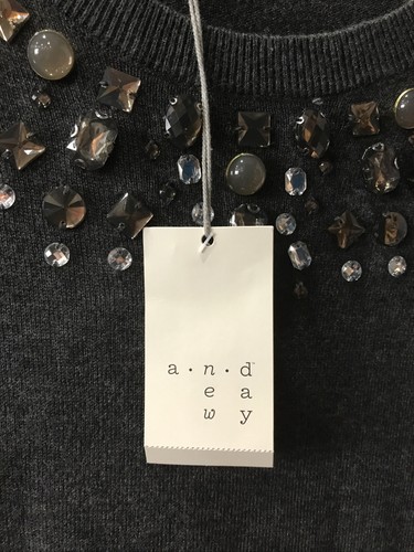 Woman's Crew Neck Pullover Gray with Applied Jewels Dressy XS NWT - Picture 2 of 5