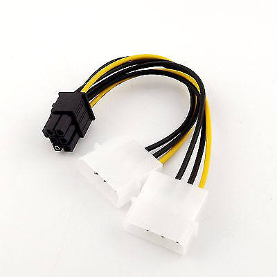 ATX IDE Molex Power Dual 4 To 6-Pin PCIe PCI Express Video Card Adapter Cable