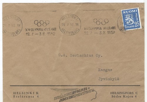 FINLAND 1952 Olympic Games Helsinki Olympic machine cancel on cover