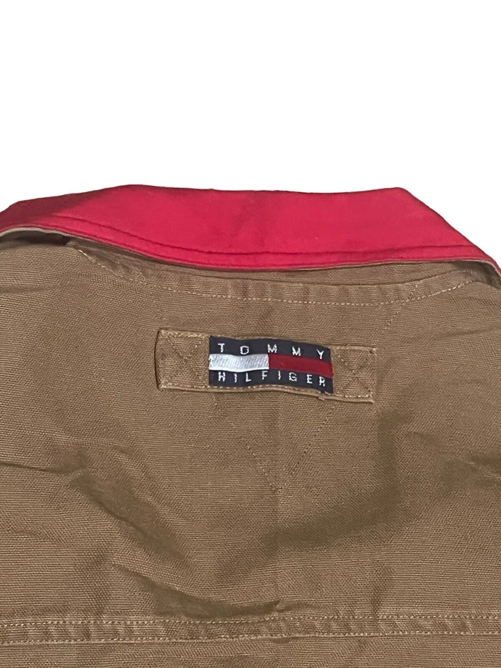 Chaqueta De Colección Tommy Hilfiger Años 90 Pato Lona Utilidad Anorak Logo Marrón Bolsillos XL Foto 3 de 4