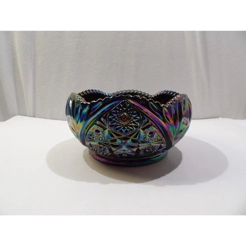 Vintage LE Smith carnival glass bowl, Hobstar iridescent, 7" heavy glass bowl