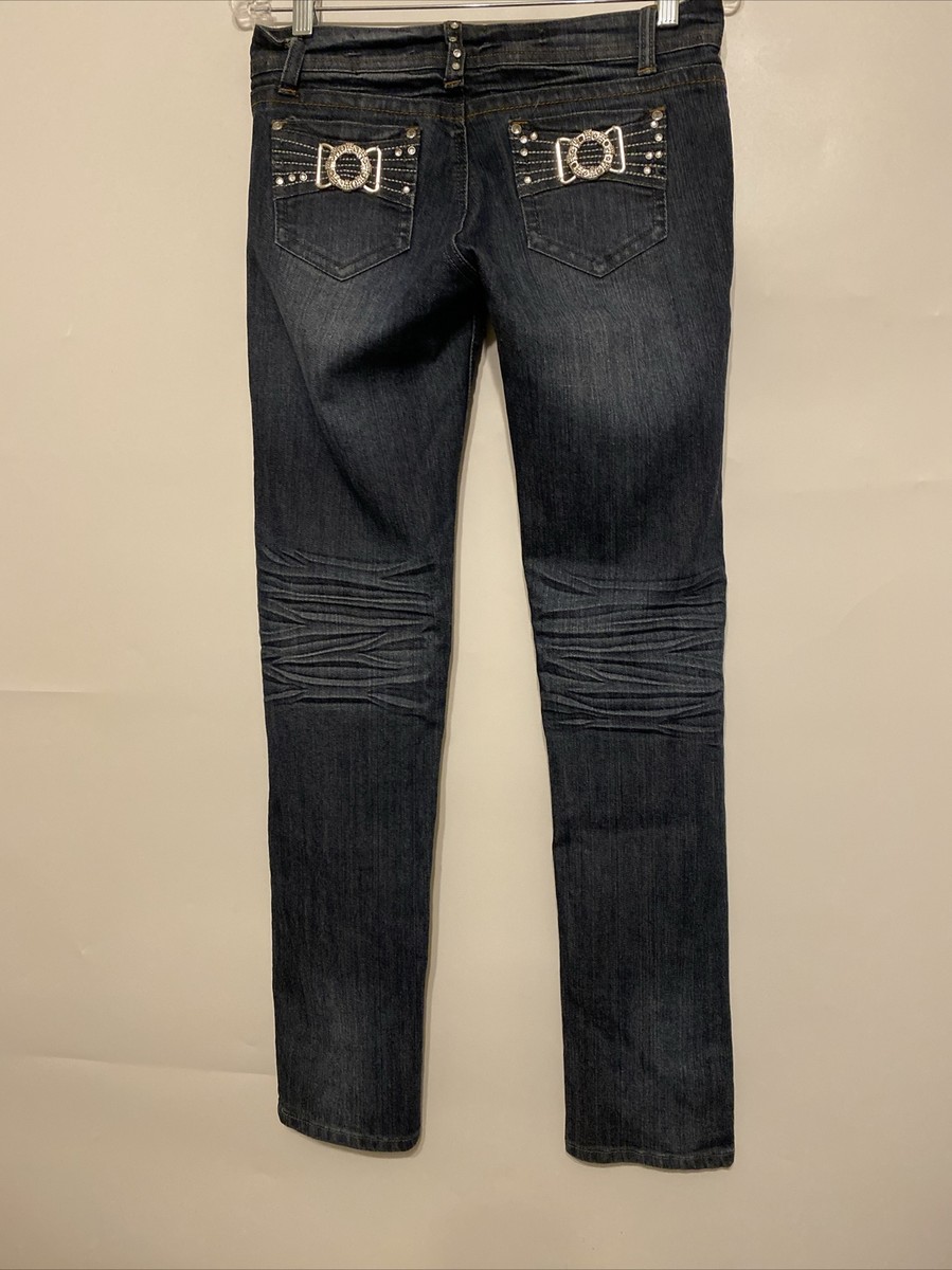 SKY JEANS ワイドレッグデニム Sky Jeans Womens 5/6 Blue Denim Rhinestone Embellished Pockets