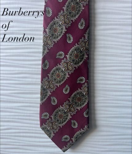 Authentic Burberrys of London Burgundy Paisley Si… - image 1