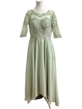 Sage Green Chiffon Embroidered Hi-Low Mother Of The Bride Dress Lace Up Back 6