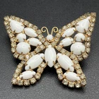 White Milk Glass & Clear Rhinestone Butterfly Vintage 1950s Unsigned Weiss