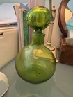 Vintage Blenko Green Glass Decanter Ball Stopper 8" Mid Century Hand Blown