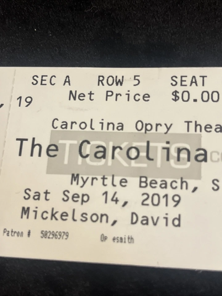 The Carolina Opry Ticket Stub September 14th 2019 Myrtle Beach SC - Image 4 of 4