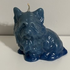 Vintage Yorkie Dog Shaped Sculpted Wax Candle Figurine Blue 5" Unlit