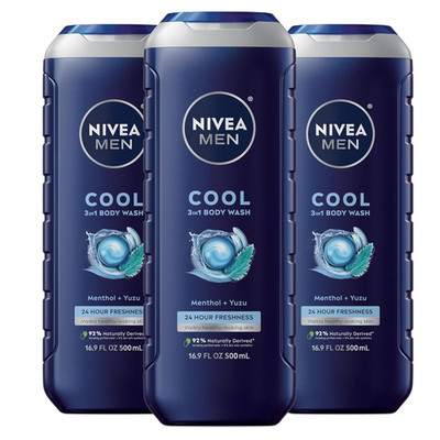 NIVEA MEN Cool Body Wash, Icy Menthol and Yuzu Scent, 3-In-1 Men'S Body Wash, Fa