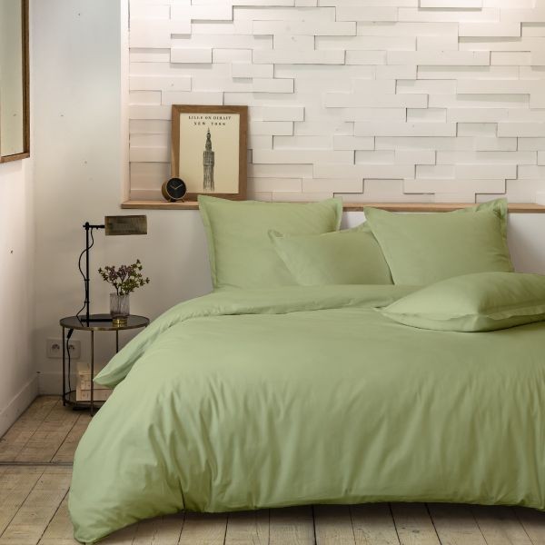 Housse de couette 220x240 percale contre la chaleur nocturne parure sauge