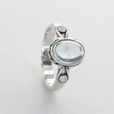 Smaller Oval Blue Green AQUAMARINE Ring - 925 STERLING SILVER Gemstone 15-Se