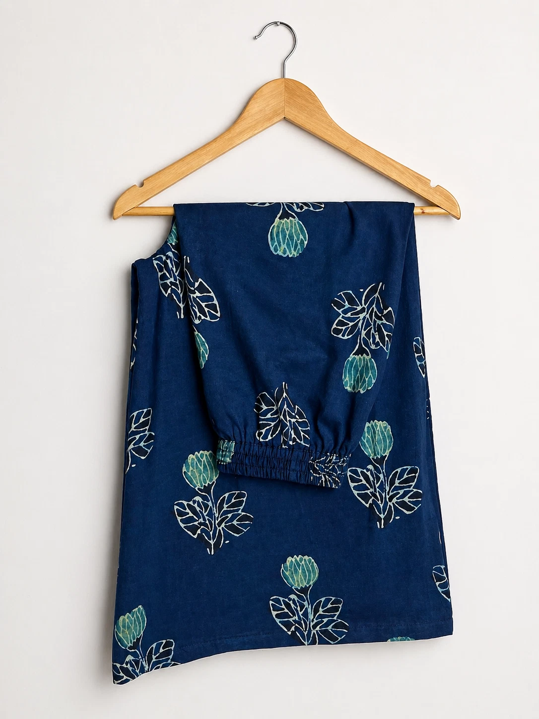 Women Large Indigo Palazzo Pants Wide Leg Blue Printed Indian Block Print New